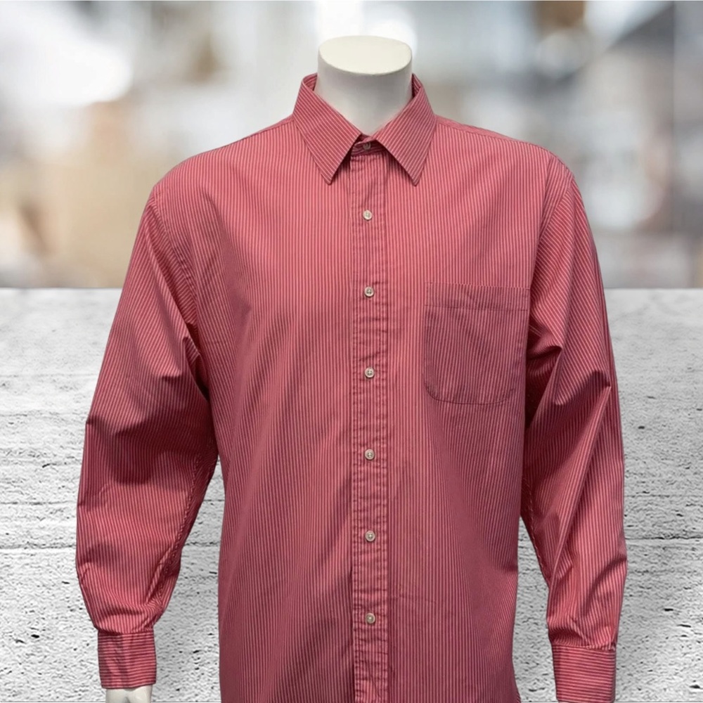 Brooks Brothers Pink White Vertical Striped Men’s Dress Oxford Shirt Size 17.5